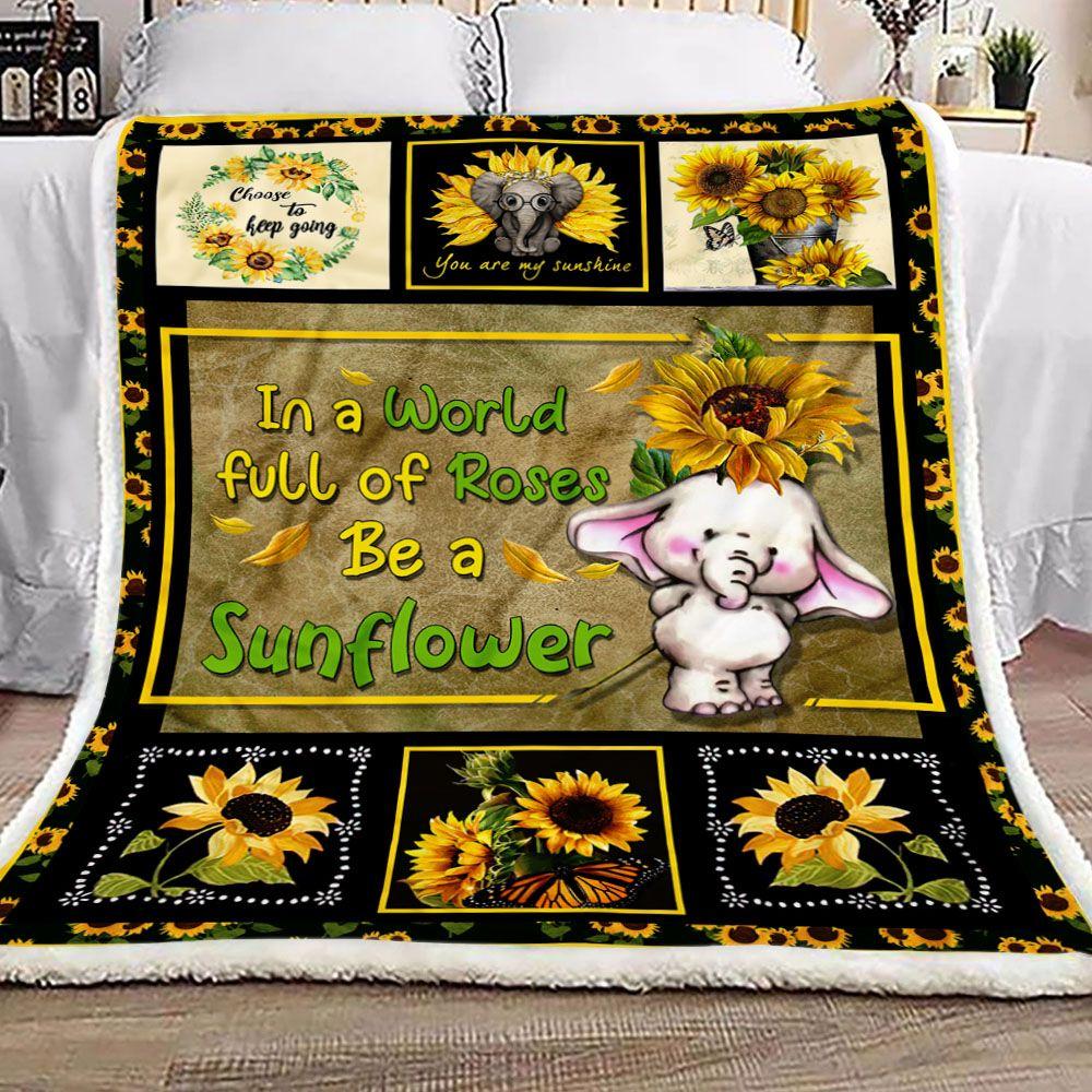 Fleece Blanket Sunflower Elephant Fleece Blanket Print 3D, Unisex, Kid, Adult - Love Mine Gifts