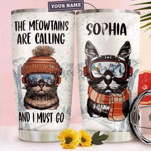 Tumbler Skiing Cat Personalized Ttr2310020 Stainless Steel Tumbler Travel Customize Name, Text, Number, Image - Love Mine Gifts