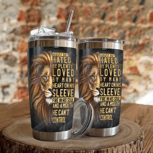 Tumbler Personalized Lion August Boy Th2710721Cl Stainless Steel Tumbler Travel Customize Name, Text, Number, Image - Love Mine Gifts