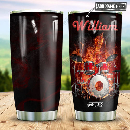 Tumbler Drummer Skull Personalized Nnr0311013 Stainless Steel Tumbler Travel Customize Name, Text, Number, Image - Love Mine Gifts