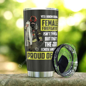 Tumbler Female Firefighter Hp Stainless Steel Personalized Stainless Steel Tumbler Customize Name, Text, Number Dtucd - Love Mine Gifts