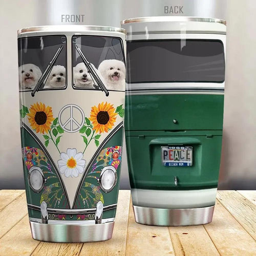 Tumbler Bichon Frise Hippie Bus Stainless Steel Personalized Stainless Steel Tumbler Customize Name, Text, Number Dbcdk - Love Mine Gifts