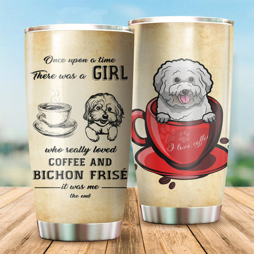 Tumbler Girl Love Coffee And Bichon Frise Personalized Name Stainless Steel Stainless Steel Tumbler Customize Name, Text, Number Dkbqy - Love Mine Gifts