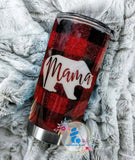 Tumbler Mama Bear Plaid Lnt18120813 Personalized Stainless Steel Tumbler Customize Name, Text, Number - Love Mine Gifts