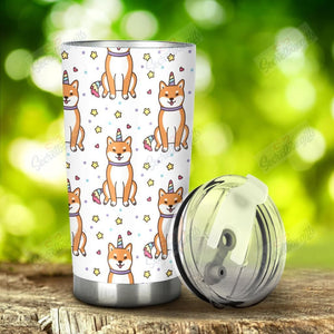 Tumbler Personalized Shiba Inu Unicorn Costume Horn Colorful Tail Pattern Nc1111795Cl Stainless Steel Tumbler Customize Name, Text, Number - Love Mine Gifts