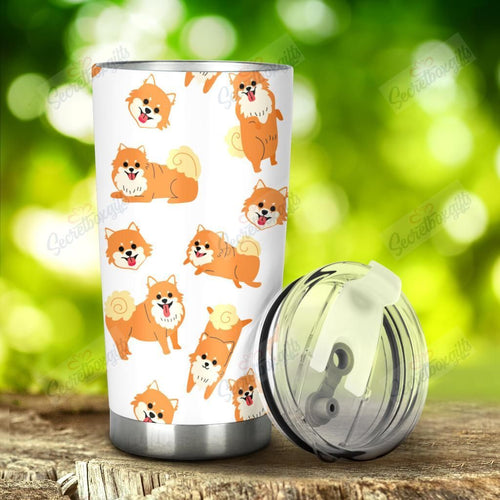 Tumbler Personalized Brown Pomeranian Pattern Nc1211413Cl Stainless Steel Tumbler Travel Customize Name, Text, Number, Image - Love Mine Gifts