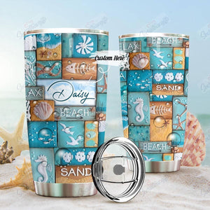 Tumbler Personalized Beach Vibe Nc1411089Cl Stainless Steel Tumbler Customize Name, Text, Number - Love Mine Gifts