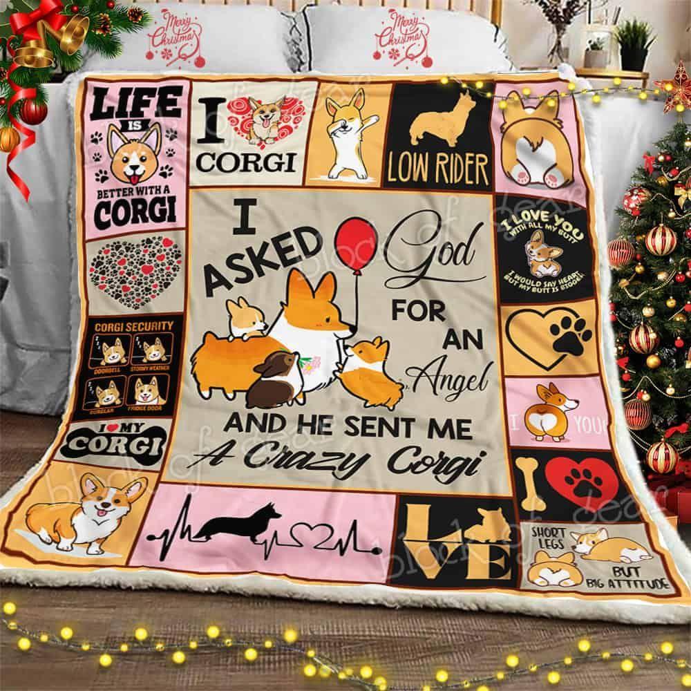 Fleece Blanket Corgi Fleece Blanket Print 3D, Unisex, Kid, Adult I Asked God For An Angel - Love Mine Gifts