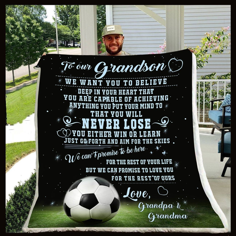 To Grandson Soccer Fleece Blanket From Grandpa And Grandma - Gift For Grandson | Family Blanket