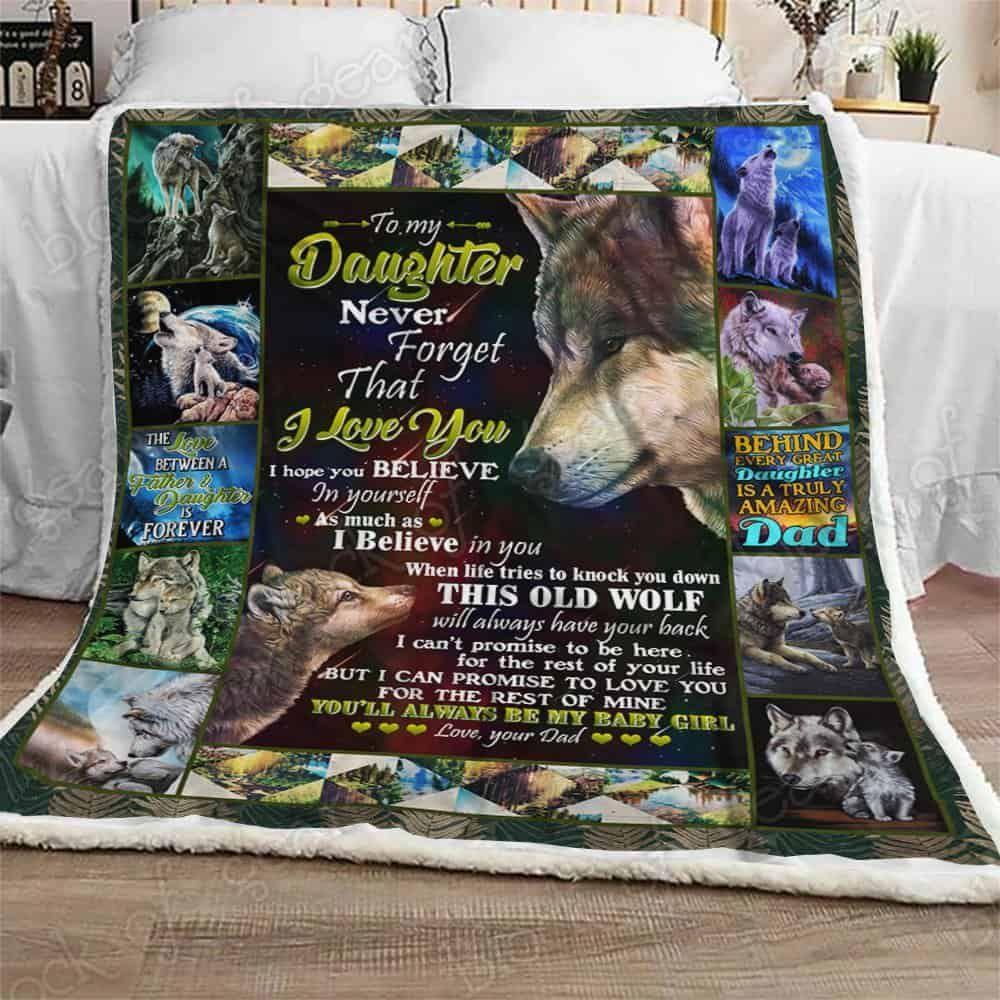 To My Daughter Fleece Blanket From Dad Old Wolf - Gift For Daughter | Family Blanket