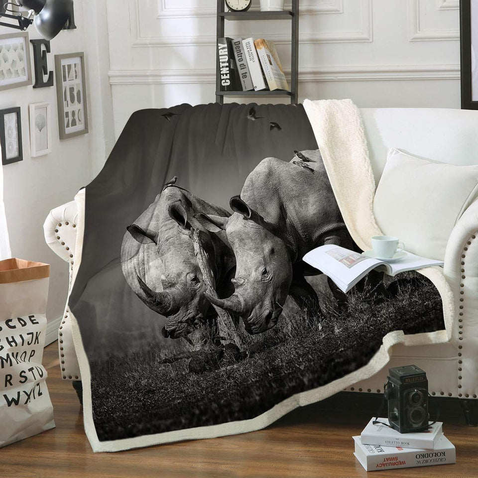 Fleece Blanket Wild Rhinoceros Personalized Custom Name Date Fleece Blanket Print 3D, Unisex, Kid, Adult - Love Mine Gifts