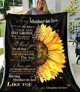 Fleece Blanket Gift For Mother In Law Personalized Custom Name Text Fleece Blanket Print 3D, Unisex, Kid, Adult Sunflower | Family - Love Mine Gifts