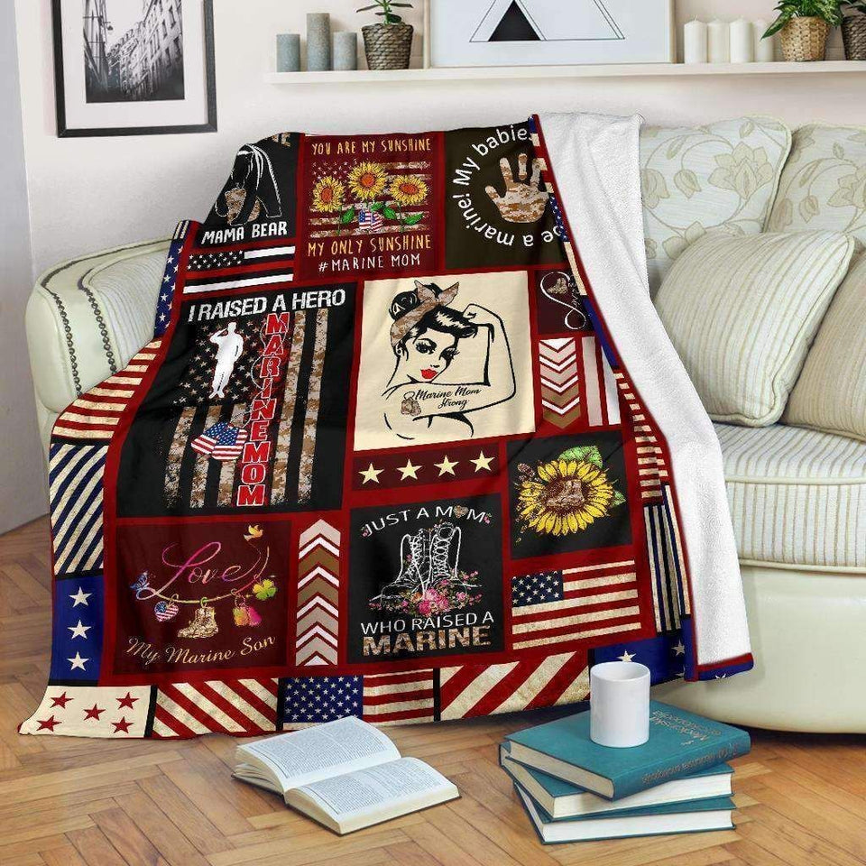 Marine Mom Fleece Blanket Strong Mom - Gift For Mom | Family Blanket
