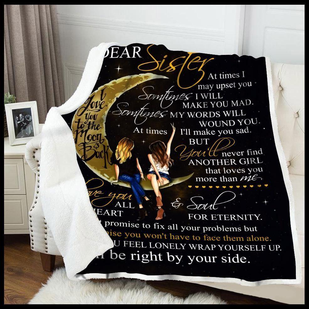 To My Sister Fleece Blanket I Love You To The Moon And Back - Gift For Sister