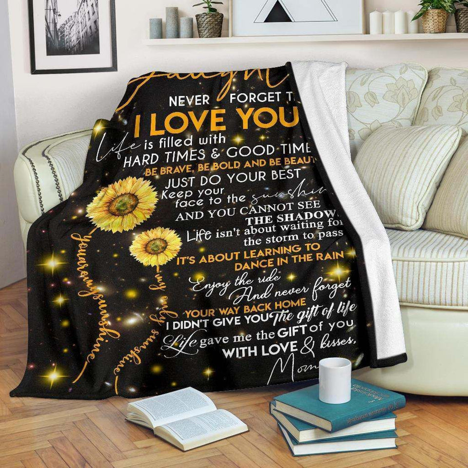 To My Dear Daughter Sunflower Fleece Blanket - Gift For Daughter | Family Blanket