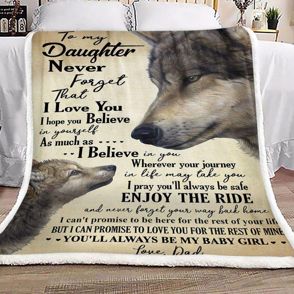 Wolf To My Daughter Love Dad Fleece Blanket Gift For Daughter | Family Blanket