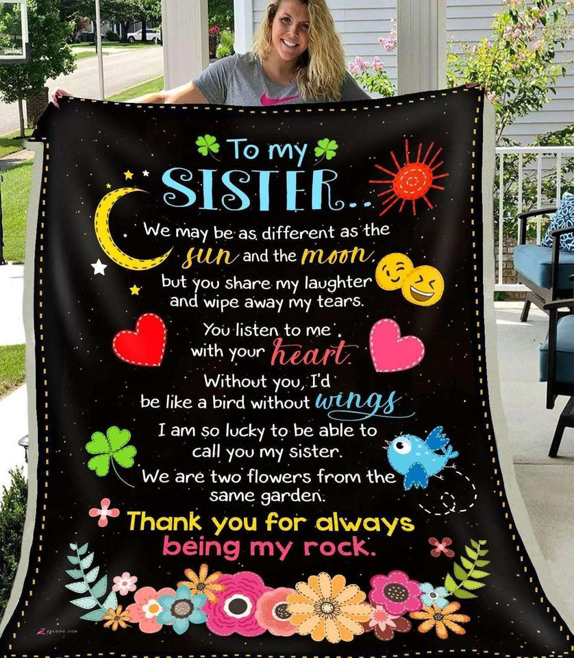 To My Sister Thank You For Always Being My Rock Fleece Blanket Gift For Sisiter