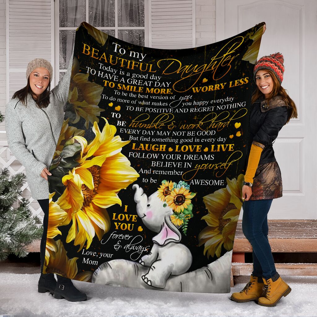 To My Beautiful Daughter Elephant Fleece Blanket Birthday, Christmas Gift For Daughter | Family Blanket
