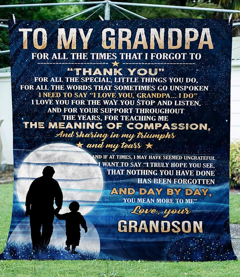 To My Grandpa Fleece Blanket, Birthday Gift, Christmas Gift for Grandfather From Grandson | Family Blanket