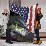 Fleece Blanket Bass Fishing 3d Flying American Flag Patriot Personalized Custom Name Date Fleece Blanket Print 3D, Unisex, Kid, Adult - Fishing Gift - Love Mine Gifts
