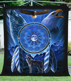 Dream Catcher with Wolf and Eagle Fleece Blanket