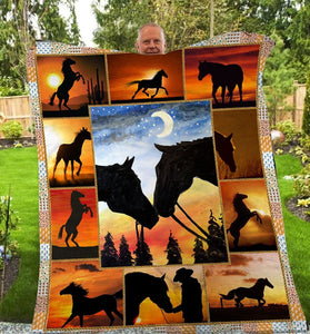 Fleece Blanket Sunset Horse Lovers Fleece Blanket Print 3D, Unisex, Kid, Adult - Love Mine Gifts