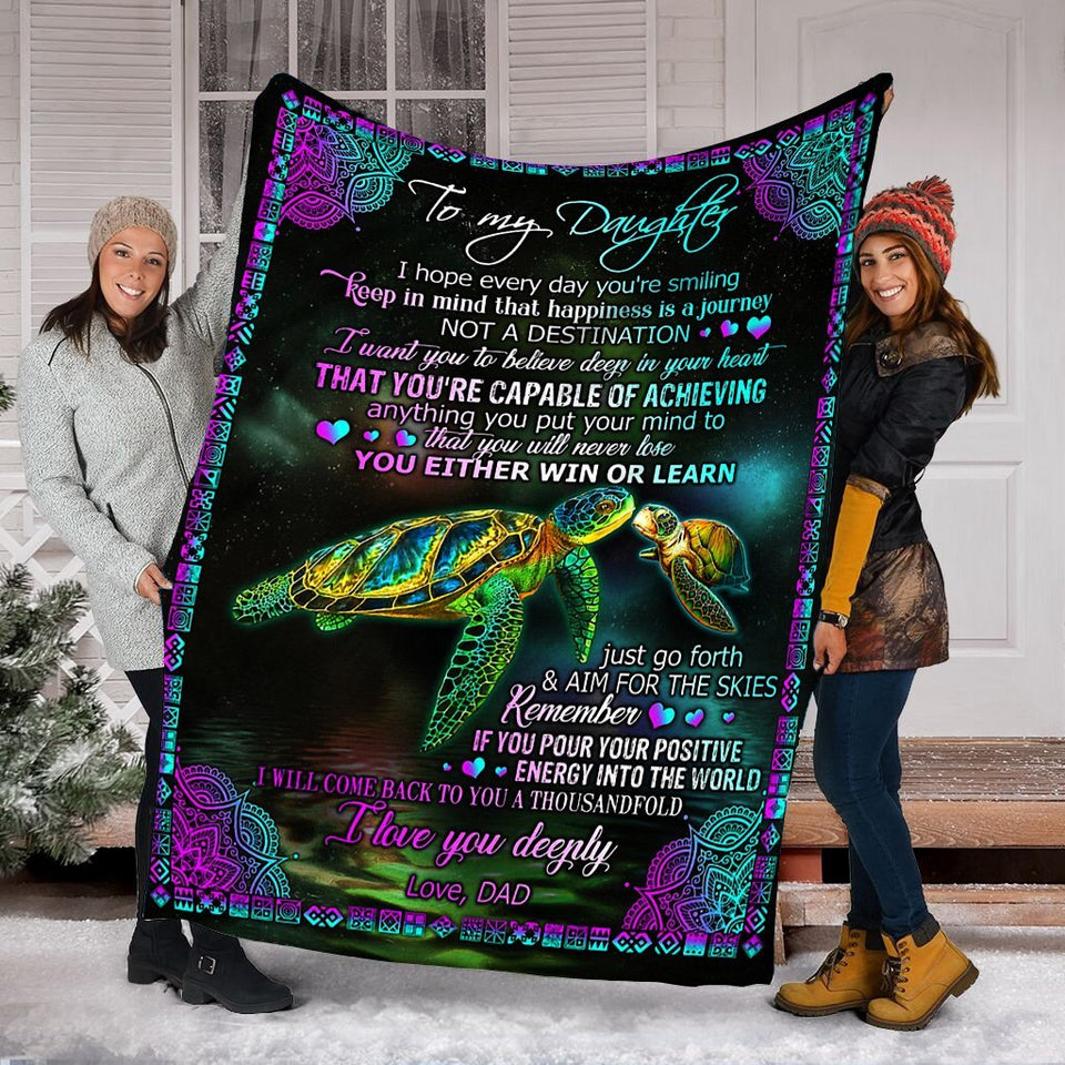 To My Daughter Turtles Fleece Blanket - Gift For Daughter From Dad