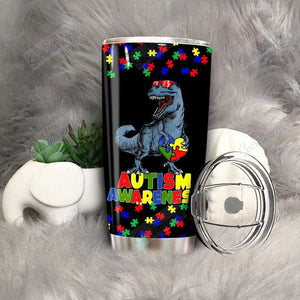 Tumbler Personalized Autism Awareness Dinosaur Puzzle Nc2011092Cl Stainless Steel Tumbler Travel Customize Name, Text, Number, Image - Love Mine Gifts
