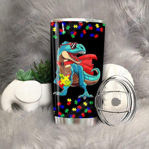 Tumbler Personalized Autism Awareness Dinosaur Puzzle Piece Nc2011111Cl Stainless Steel Tumbler Travel Customize Name, Text, Number, Image - Love Mine Gifts