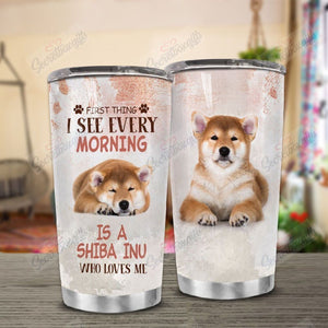 Tumbler Personalized Shiba Inu Morning Gs-Cl-Ml0604 Stainless Steel Tumbler Travel Customize Name, Text, Number, Image - Love Mine Gifts