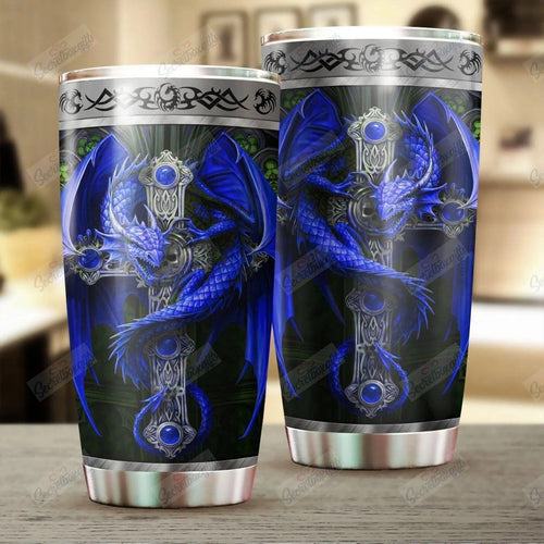 Tumbler Personalized Blue Dragon And Cross Gs-Cl-Hl1706 Stainless Steel Tumbler Customize Name, Text, Number - Love Mine Gifts