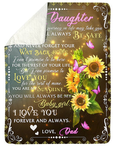 Flower To My Daughter Whenever Your Journey - Dad Fleece Blanket - Gift For Daughter