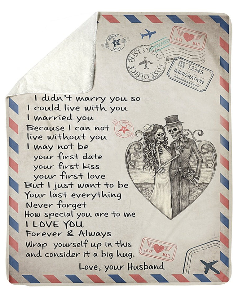 Skull Couple, Air Mail Letter To My Wife Fleece Blanket - Gift For Wife