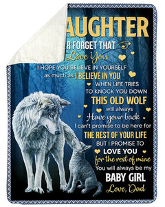 Old Wolf Always Have Your Back - Dad To Daughter Fleece Blanket - Gift For Daughter