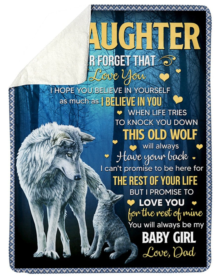 Old Wolf Always Have Your Back - Dad To Daughter Fleece Blanket - Gift For Daughter