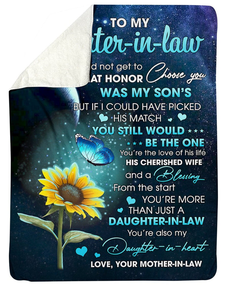 Blue Flower Honor Choose U -Mom To Daughter-In-Law Fleece Blanket