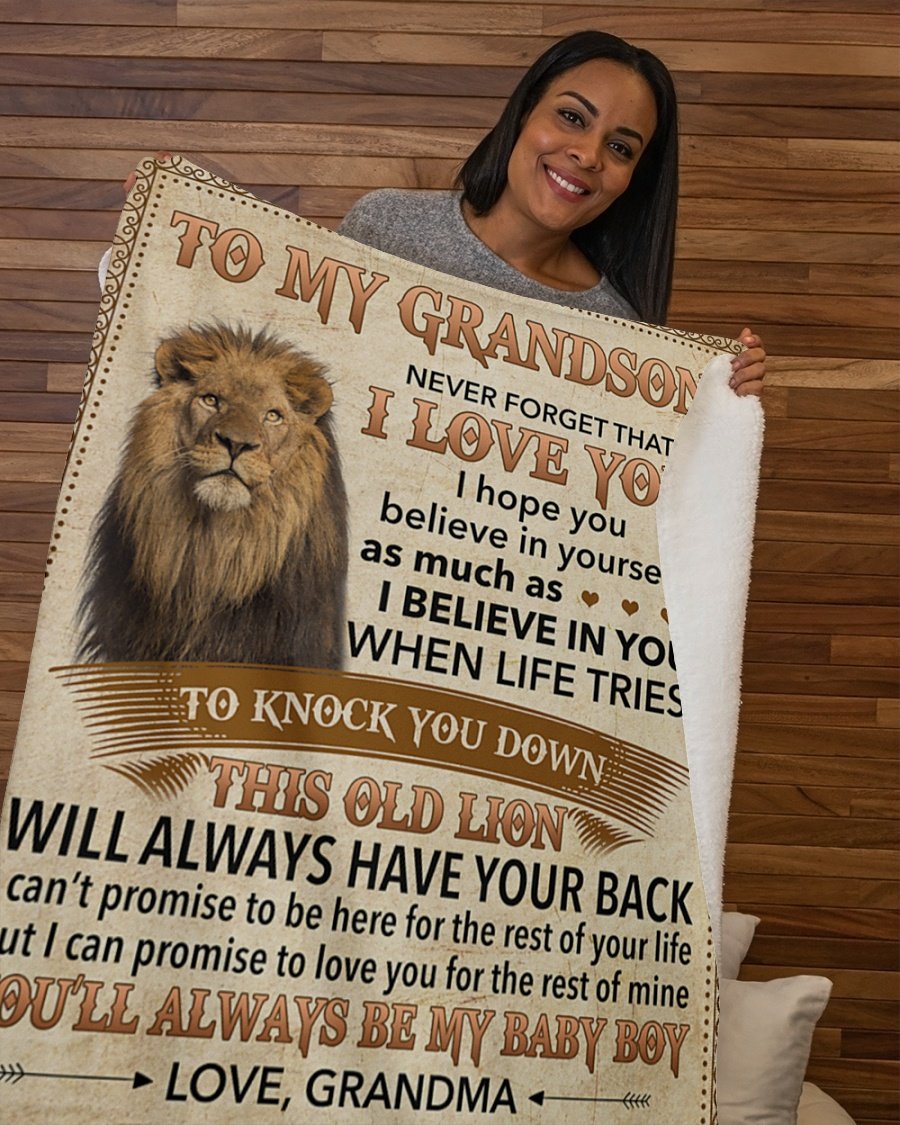 Lion To Grandson Never Forget I Love U-Grandma Fleece Blanket