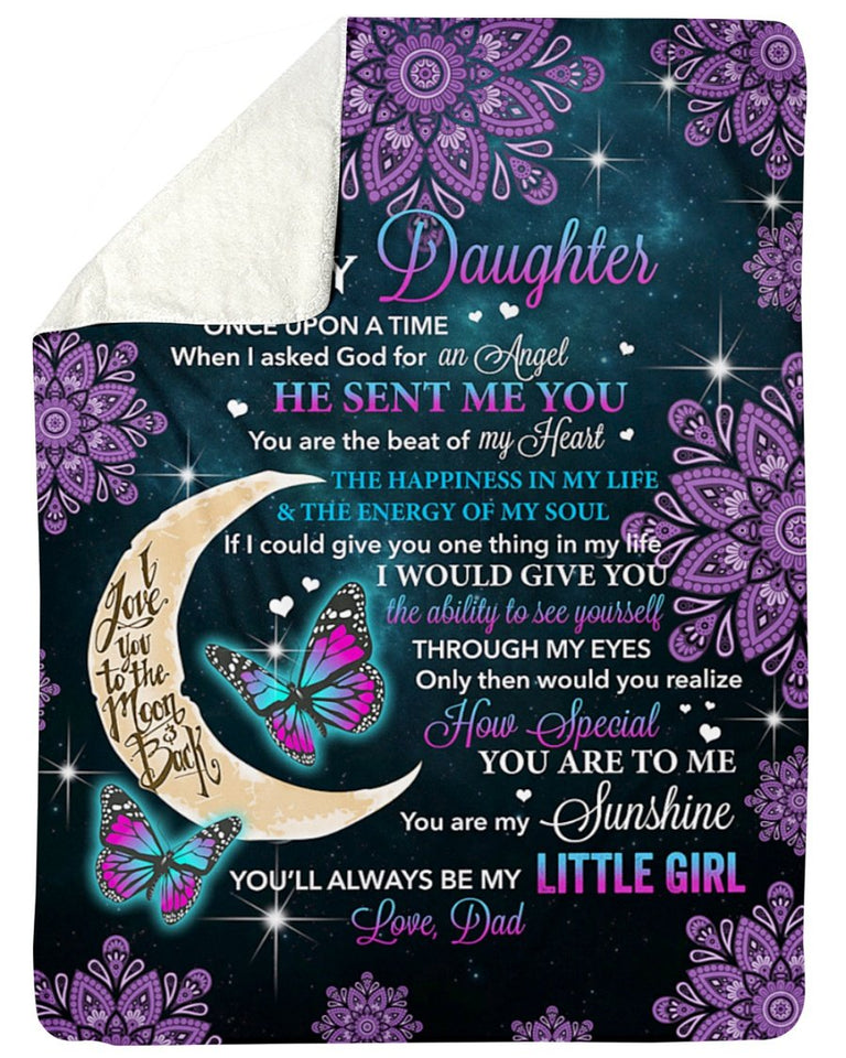 Moon To My Daughter Once Upon A Time Angel Dad Fleece Blanket