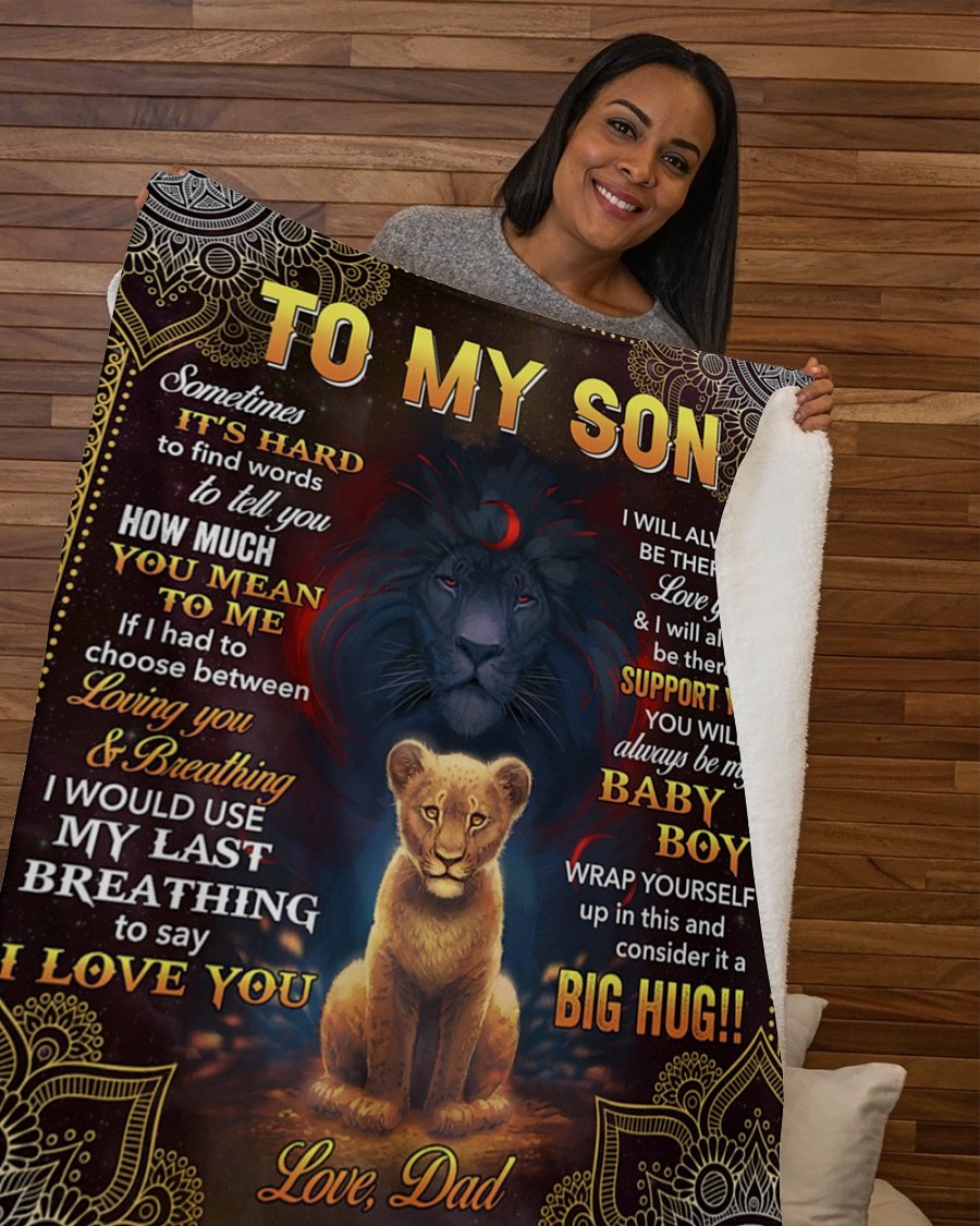 Lion To My Son Sometimes It's Hard - Dad Fleece Blanket - Gift For Son