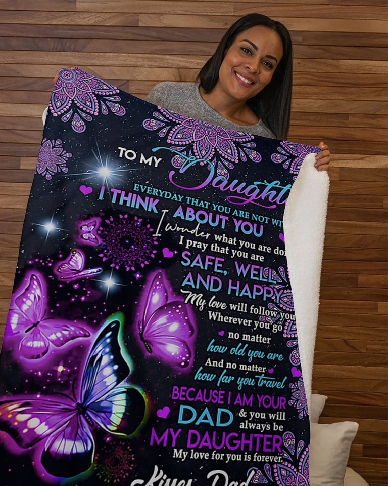 To My Daughter Dad Butterfly Blanket Fleece Blanket