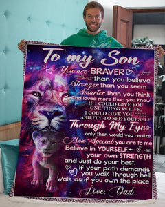 0001 To My Son Lion Love Dad Blanket Fleece Blanket