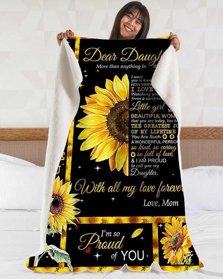 My Proud Daughter Sunflower Mom Blanket Fleece Blanket