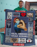 Nurse Blanket Real Heroes Wear Scrubs Fleece Blanket