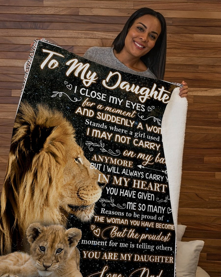 Dad To My Daughter Lion Blanket Close My Eyes Fleece Blanket