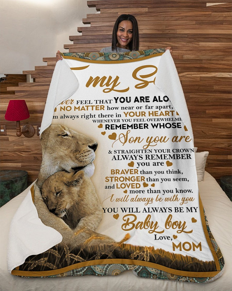 To My Son Mom Lion Remember Braver Fleece Blanket