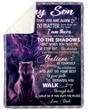 Son Dad Wolf Shadow Purple Fleece Blanket