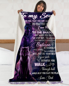 Son Dad Wolf Shadow Purple Fleece Blanket