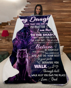 Daughter Dad Wolf Shadow Purple Fleece Blanket