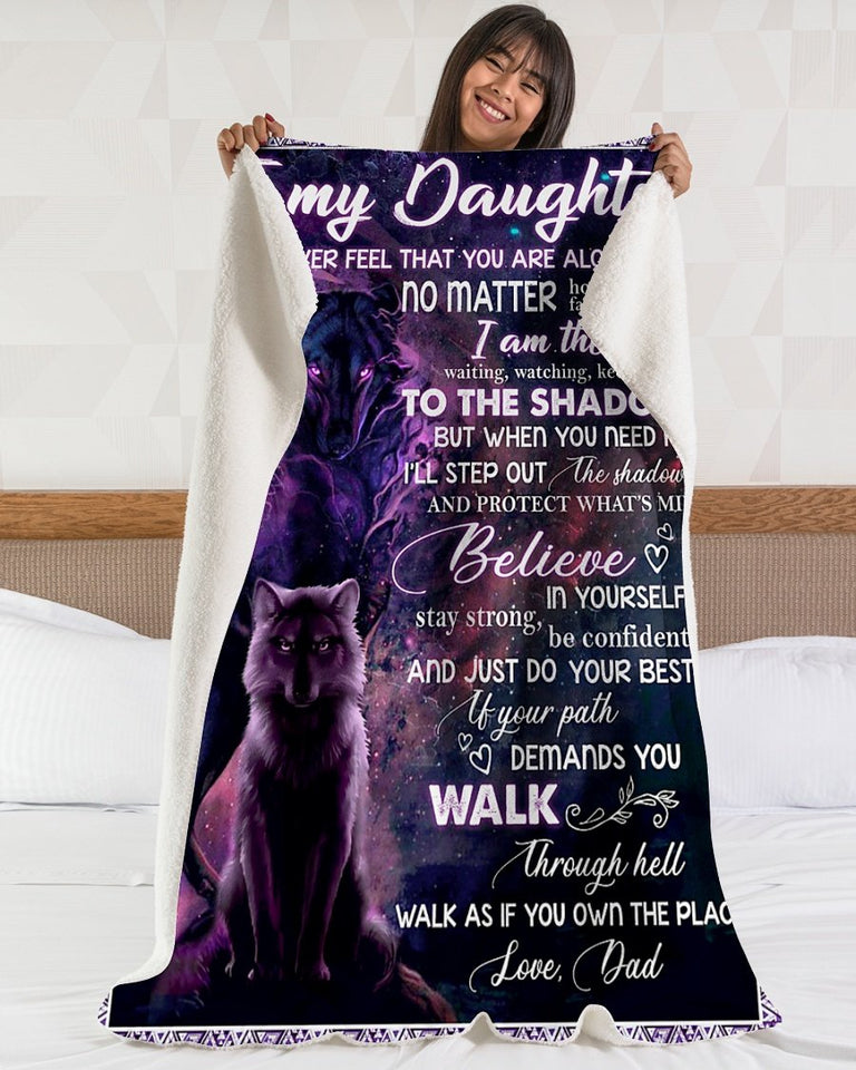 Daughter Dad Wolf Shadow Purple Fleece Blanket