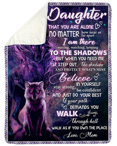 Daughter Mom Wolf Shadow Purple Fleece Blanket